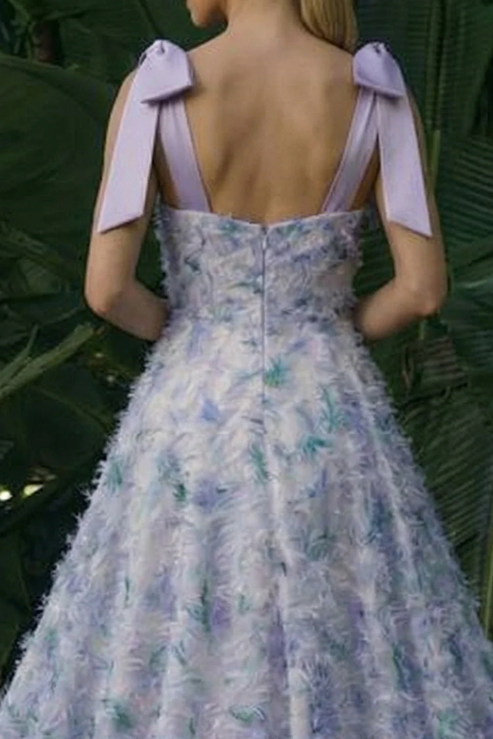 Light Purple Long A Line Appliqued Floral Dress with Bows - Image 4