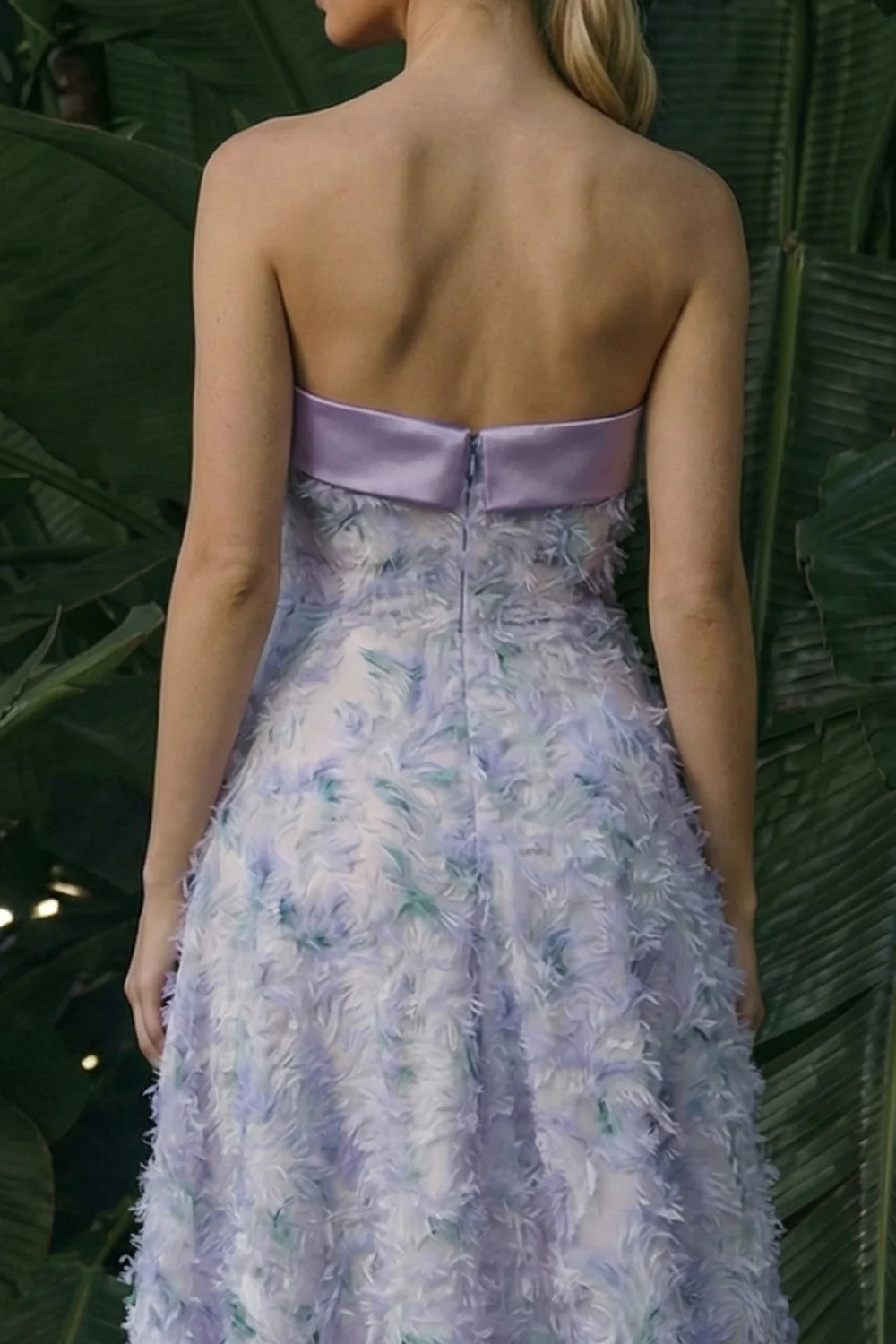 Strapless Light Purple Asymmetrical A Line Floral Dress - Image 4