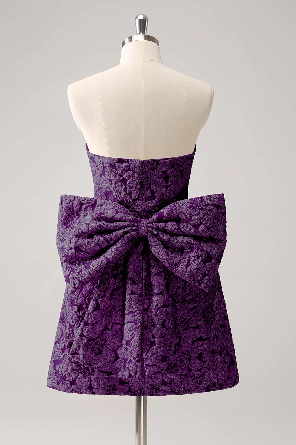 Light Yellow Floral Strapless A Line Graduation Dress With Bow - Image 10