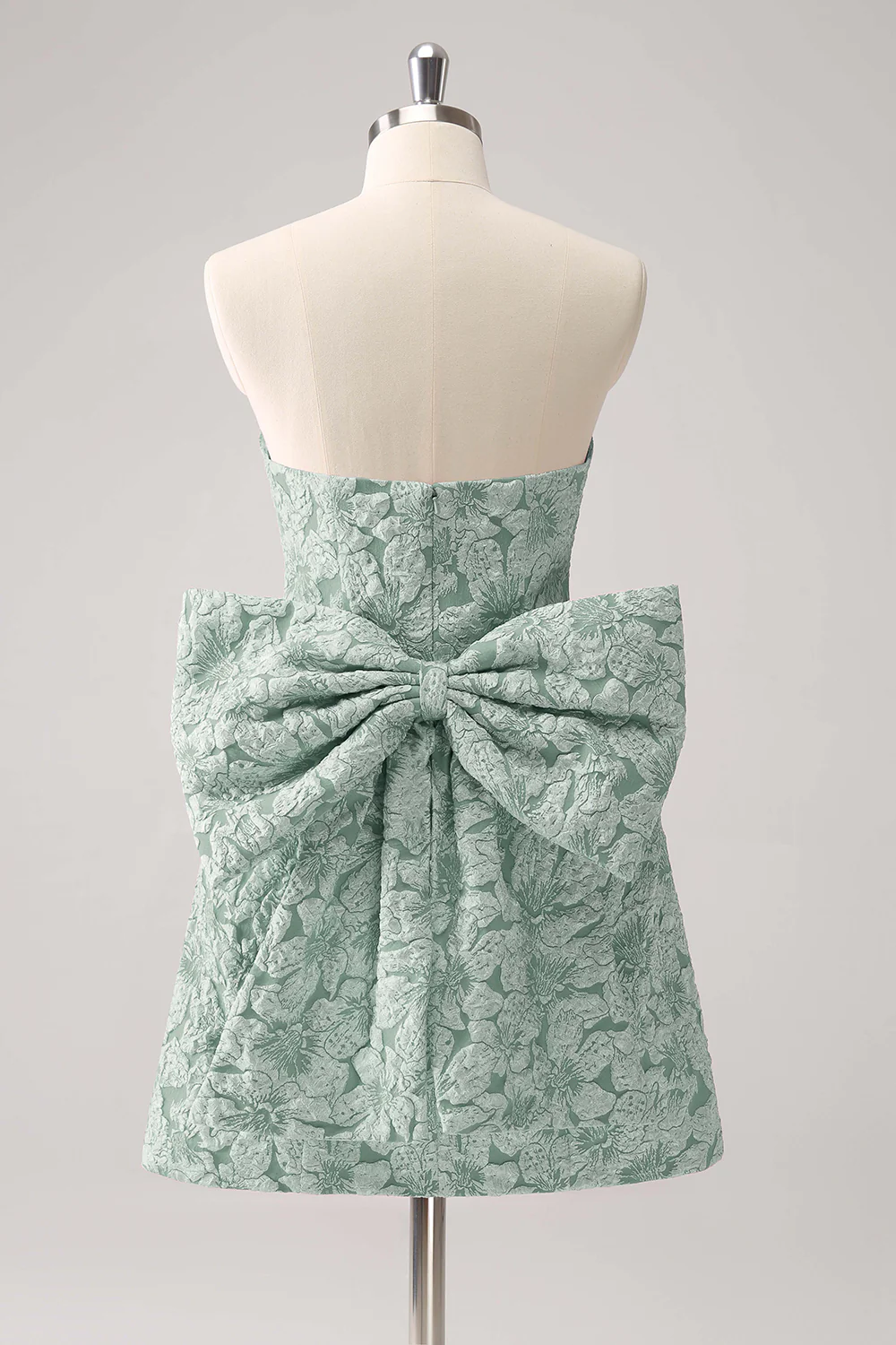 Light Yellow Floral Strapless A Line Graduation Dress With Bow - Image 12