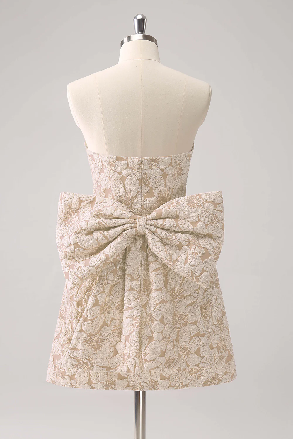 Light Yellow Floral Strapless A Line Graduation Dress With Bow - Image 4