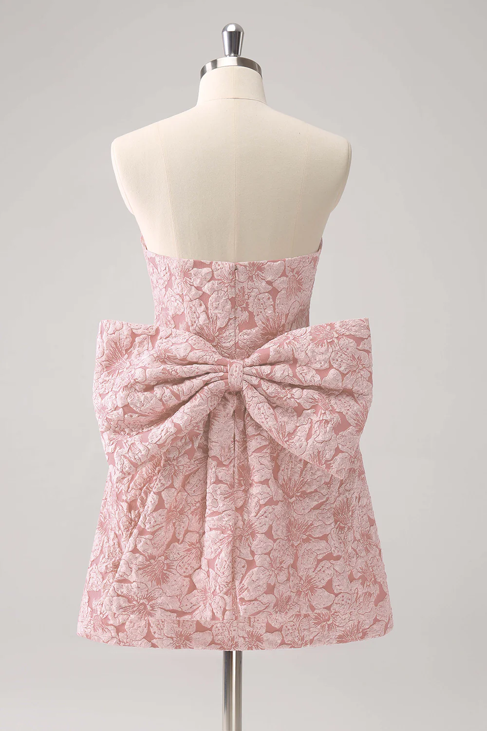 Light Yellow Floral Strapless A Line Graduation Dress With Bow - Image 8
