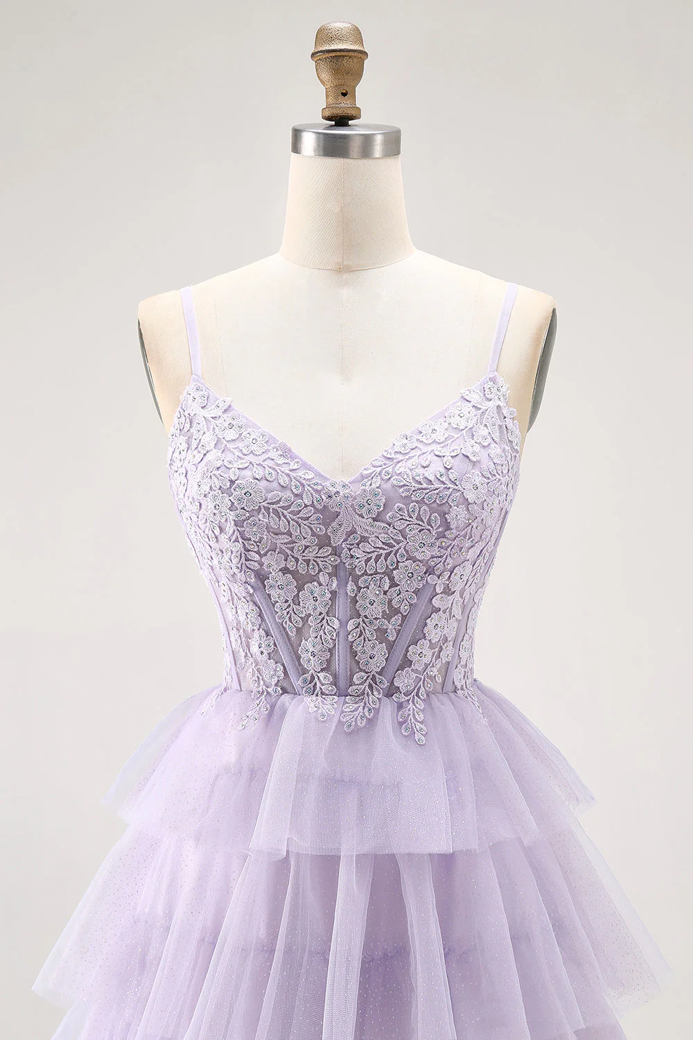 Lilac A Line Beaded Corset Tiered Long Prom Dress with Slit - Image 4