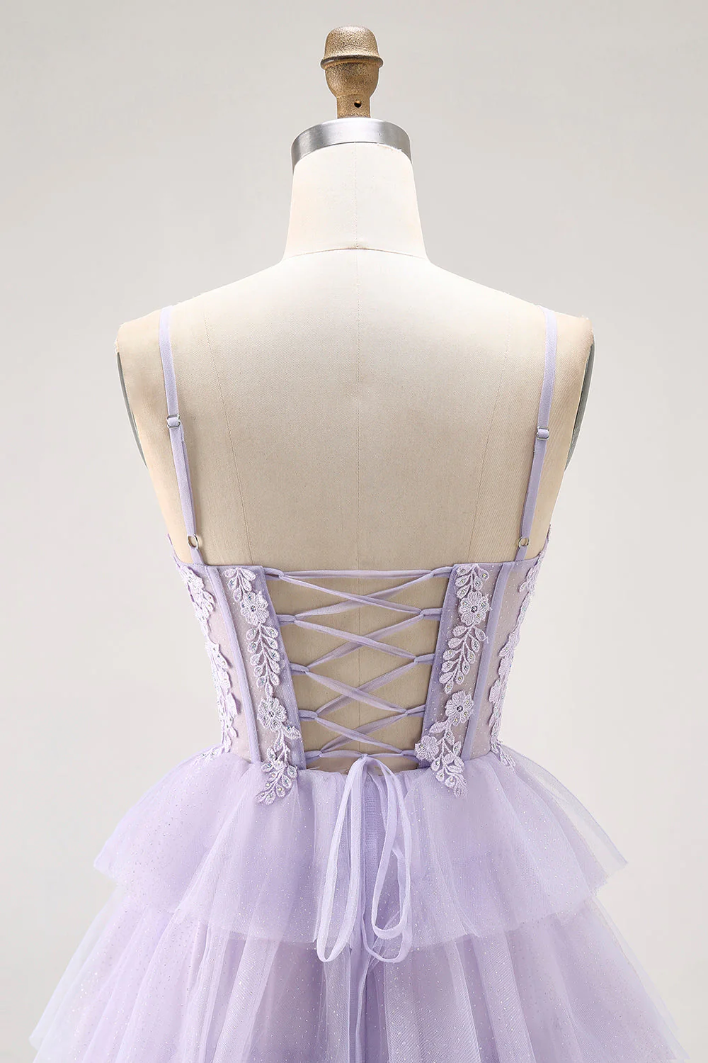 Lilac A Line Beaded Corset Tiered Long Prom Dress with Slit - Image 6