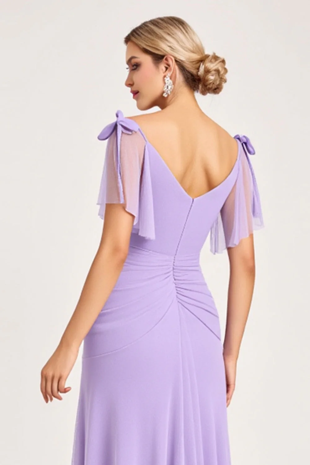 Lilac A Line Long Chiffon Bridesmaid Dress with Slit - Image 5