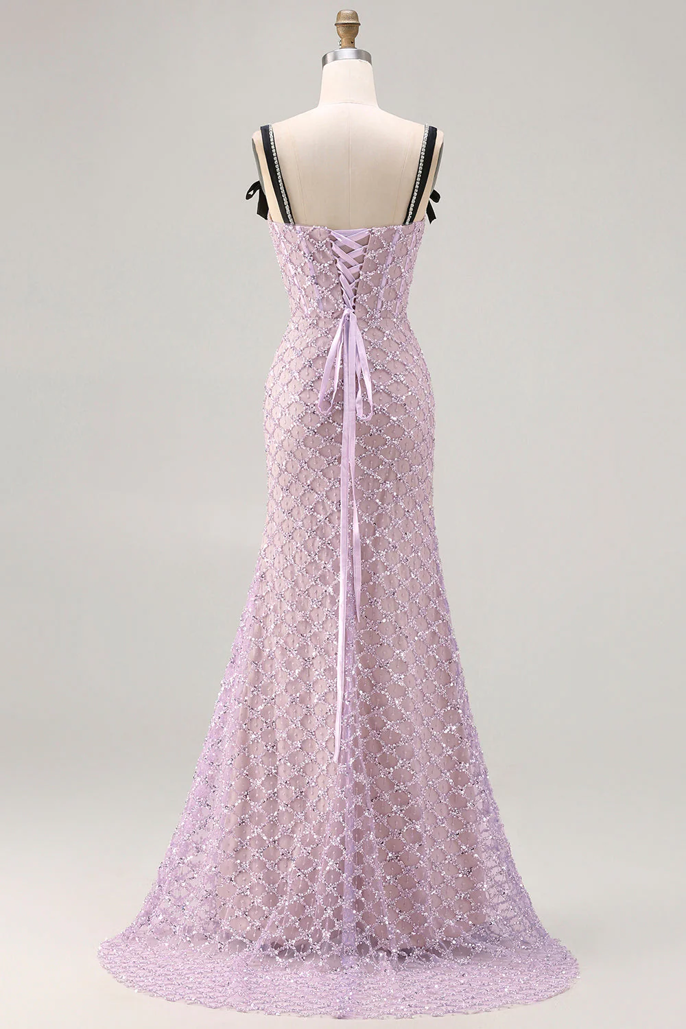 Lilac Mermaid Beaded Corset Sequin Long Prom Dress with Slit - Image 2