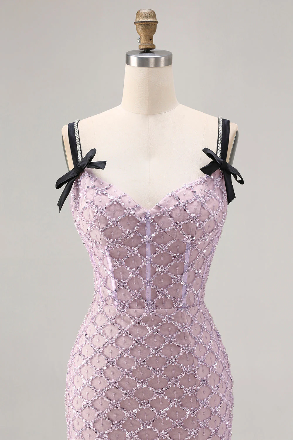 Lilac Mermaid Beaded Corset Sequin Long Prom Dress with Slit - Image 4