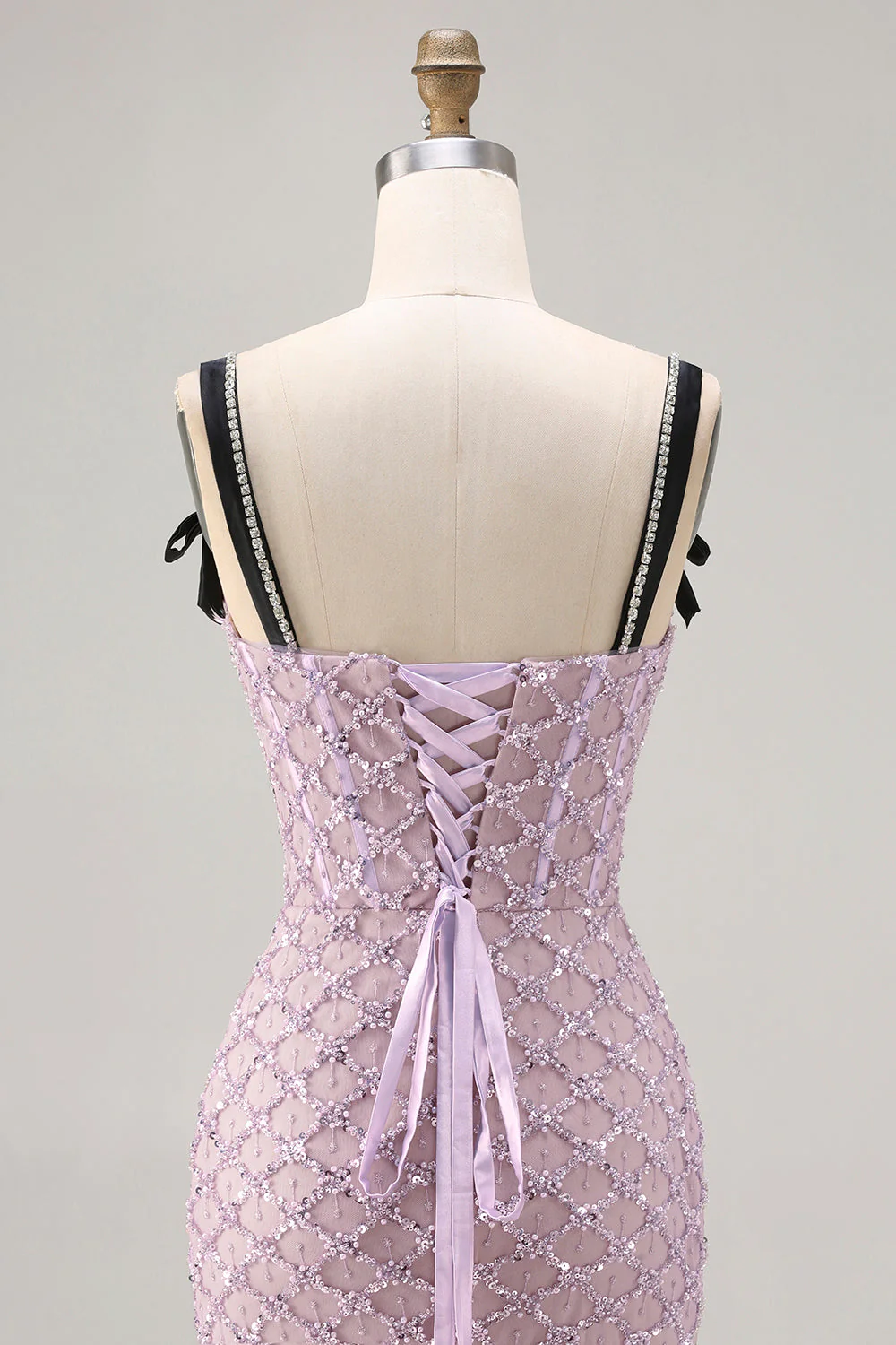 Lilac Mermaid Beaded Corset Sequin Long Prom Dress with Slit - Image 5
