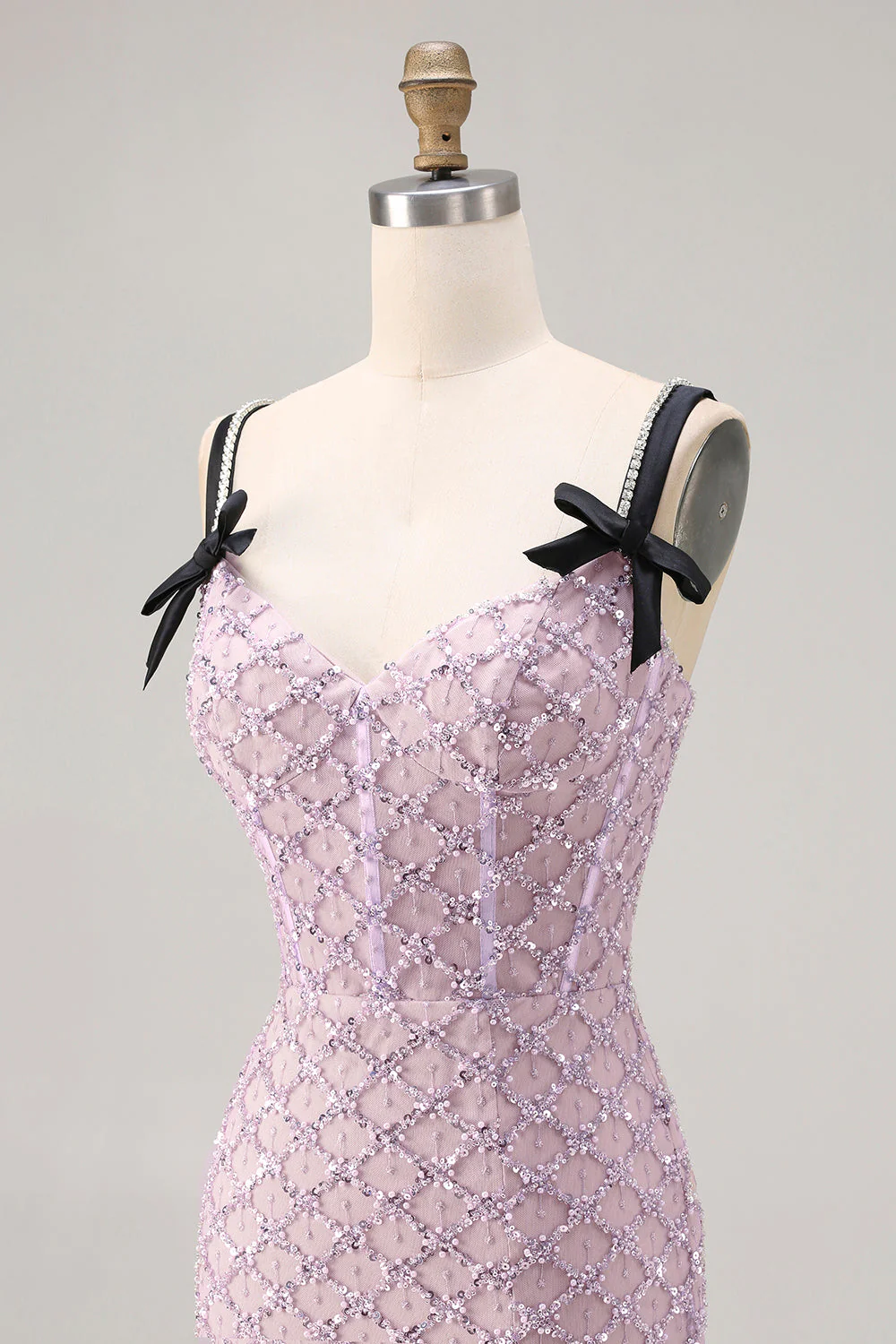 Lilac Mermaid Beaded Corset Sequin Long Prom Dress with Slit - Image 6