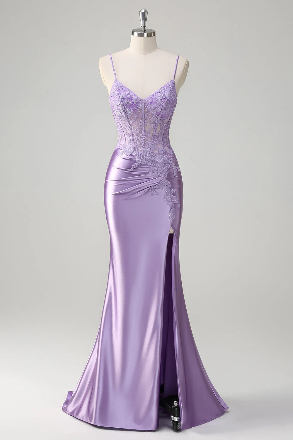 Lilac Mermaid Embroidered Long Plus Size Prom Dress with Slit - Image 5