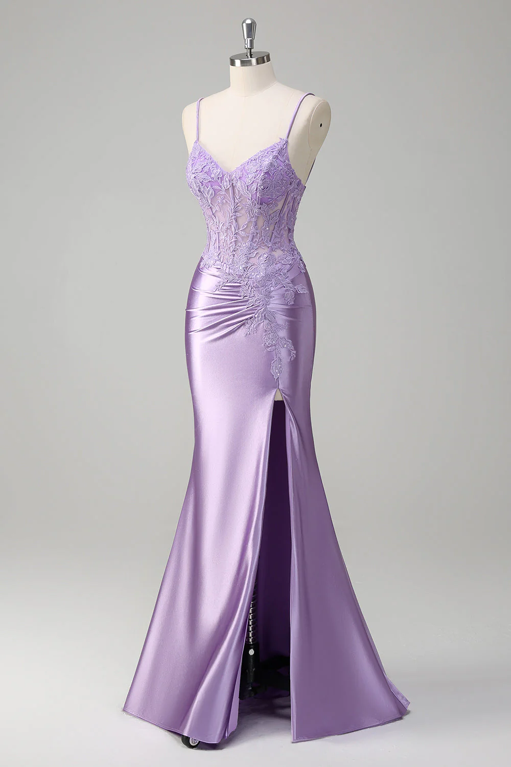 Lilac Mermaid Embroidered Long Plus Size Prom Dress with Slit - Image 7