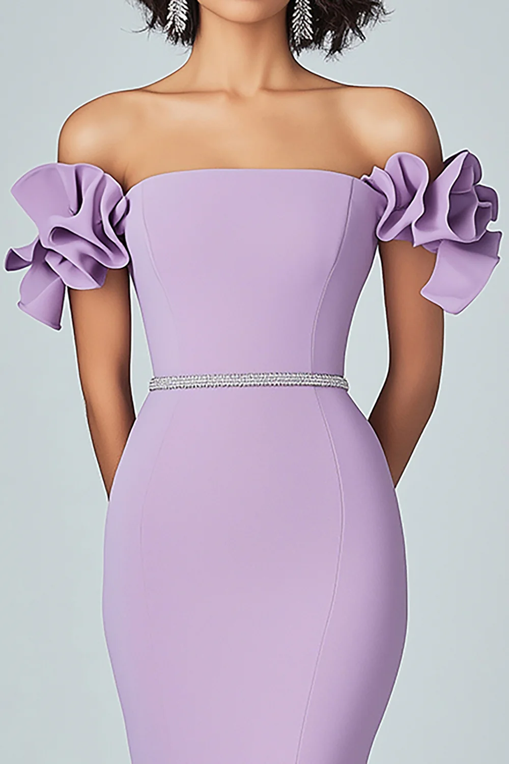 Lilac Mermaid Off The Shoulder Ruffles Formal Dress - Image 3