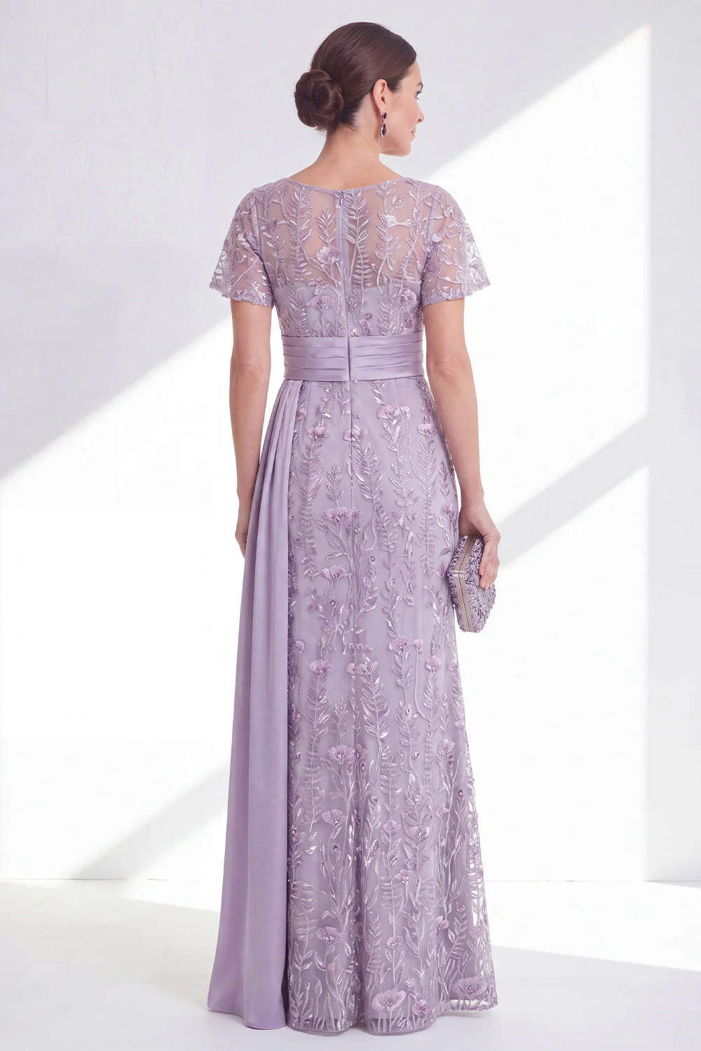 Lilac Sheath Round Neck Floral Long Mother Of the Bride Dress - Image 2