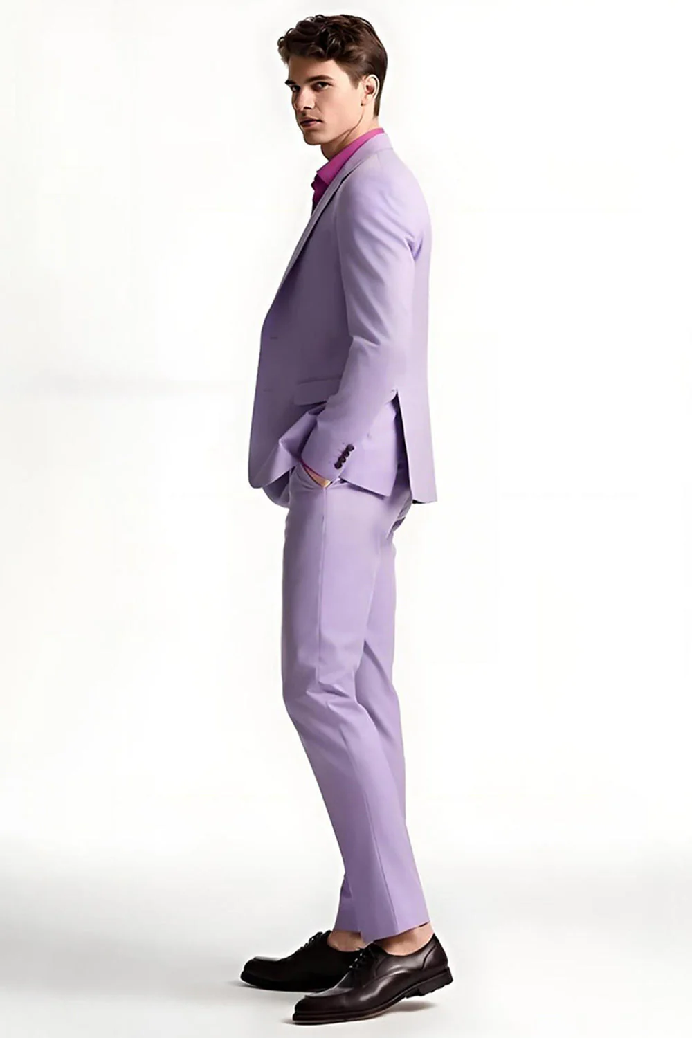Lilac Notched Lapel 2 Piece Men's Suits - Image 3