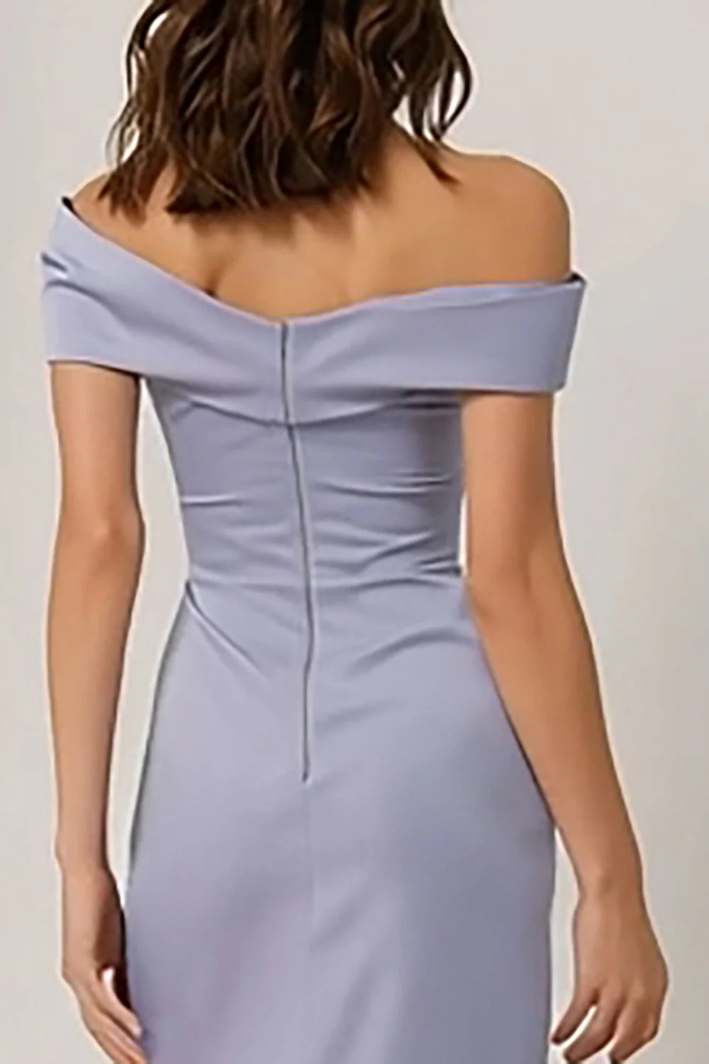 Lilac Off the Shoulder Ruched Sheath Long Bridesmaid Dress - Image 3