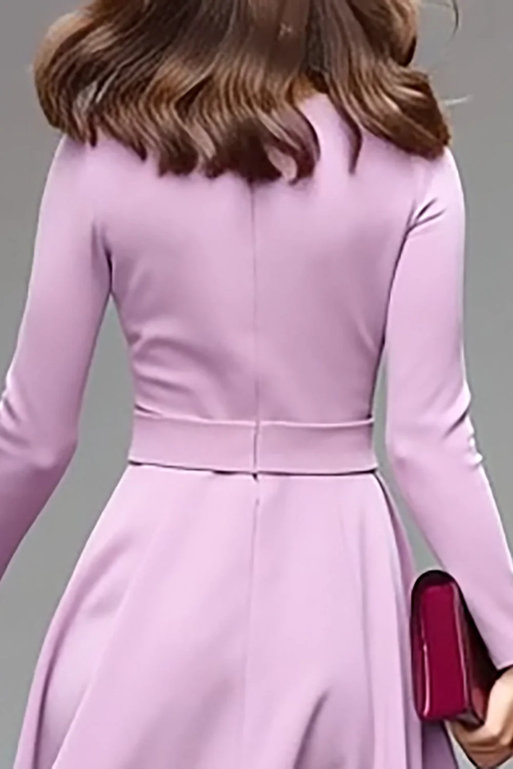 Lilac Round Neck A Line Midi Work Dress with Belt - Image 4