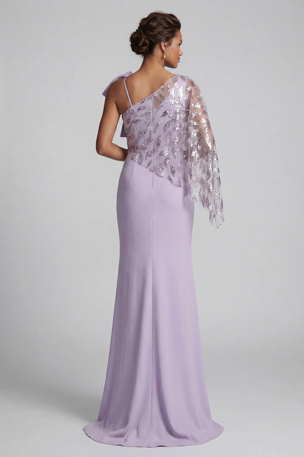 Lilac Sequin Mermaid One Shoulder Mother of the Bride Dress with Cape - Image 2
