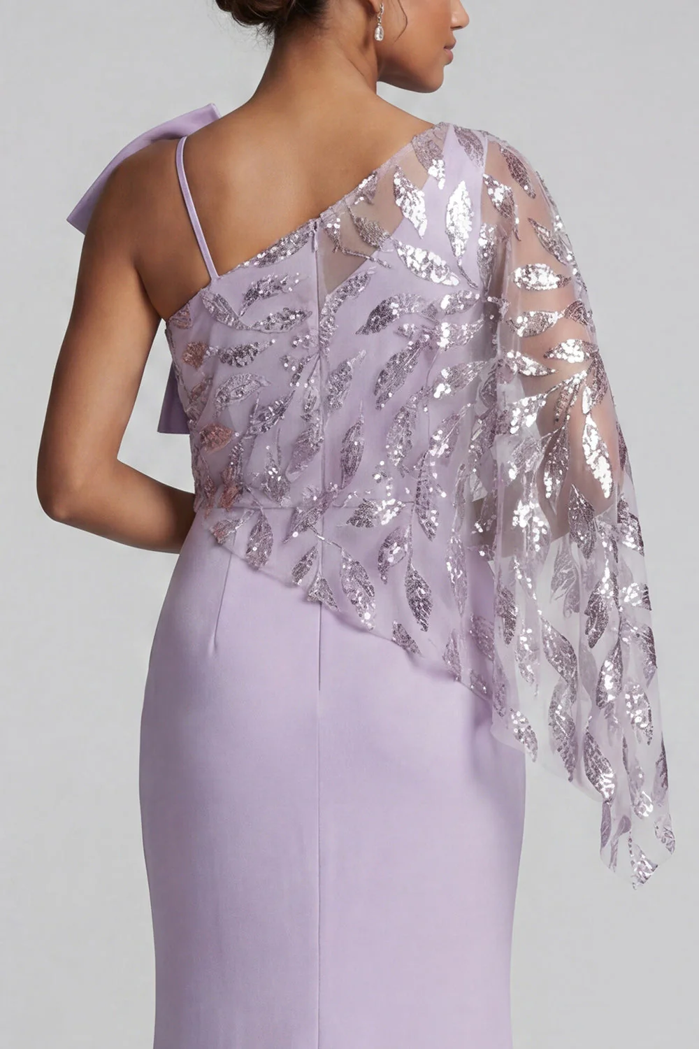 Lilac Sequin Mermaid One Shoulder Mother of the Bride Dress with Cape - Image 5