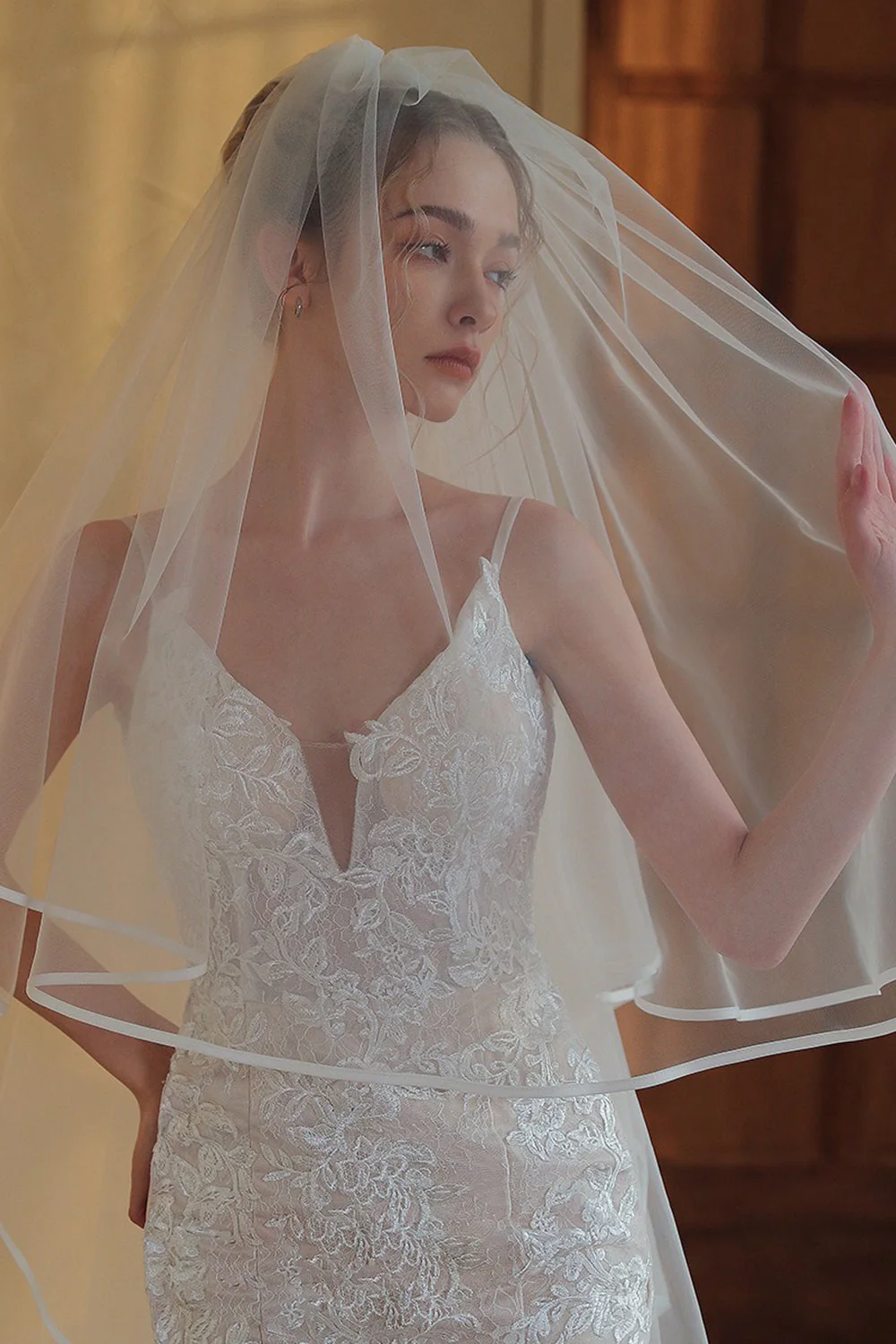 Long Ivory Tulle Wedding Veil - Image 5