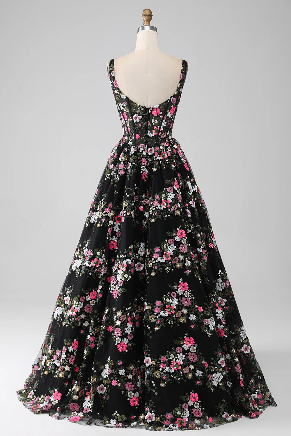 Luxurious A Line Square Neck Champagne Corset Prom Dress with Appliques - Image 10