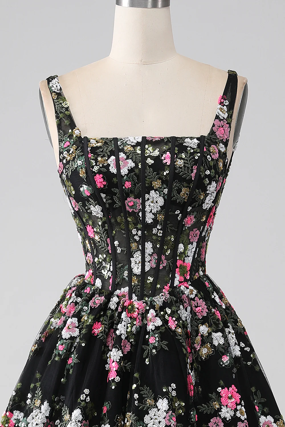 Luxurious A Line Square Neck Champagne Corset Prom Dress with Appliques - Image 12