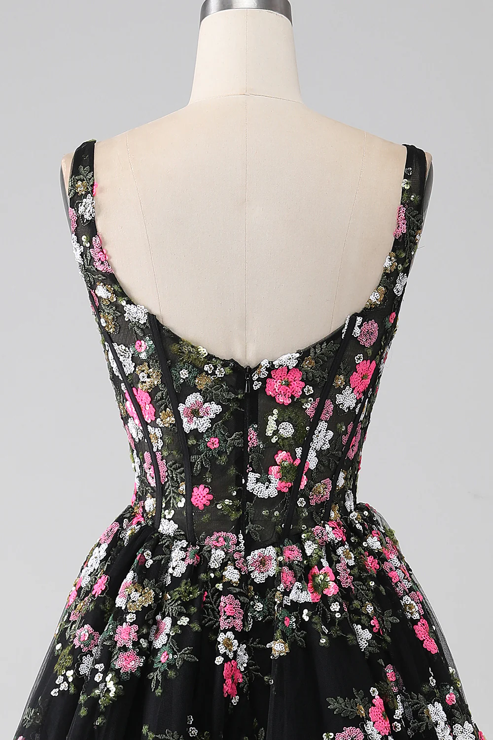 Luxurious A Line Square Neck Champagne Corset Prom Dress with Appliques - Image 13