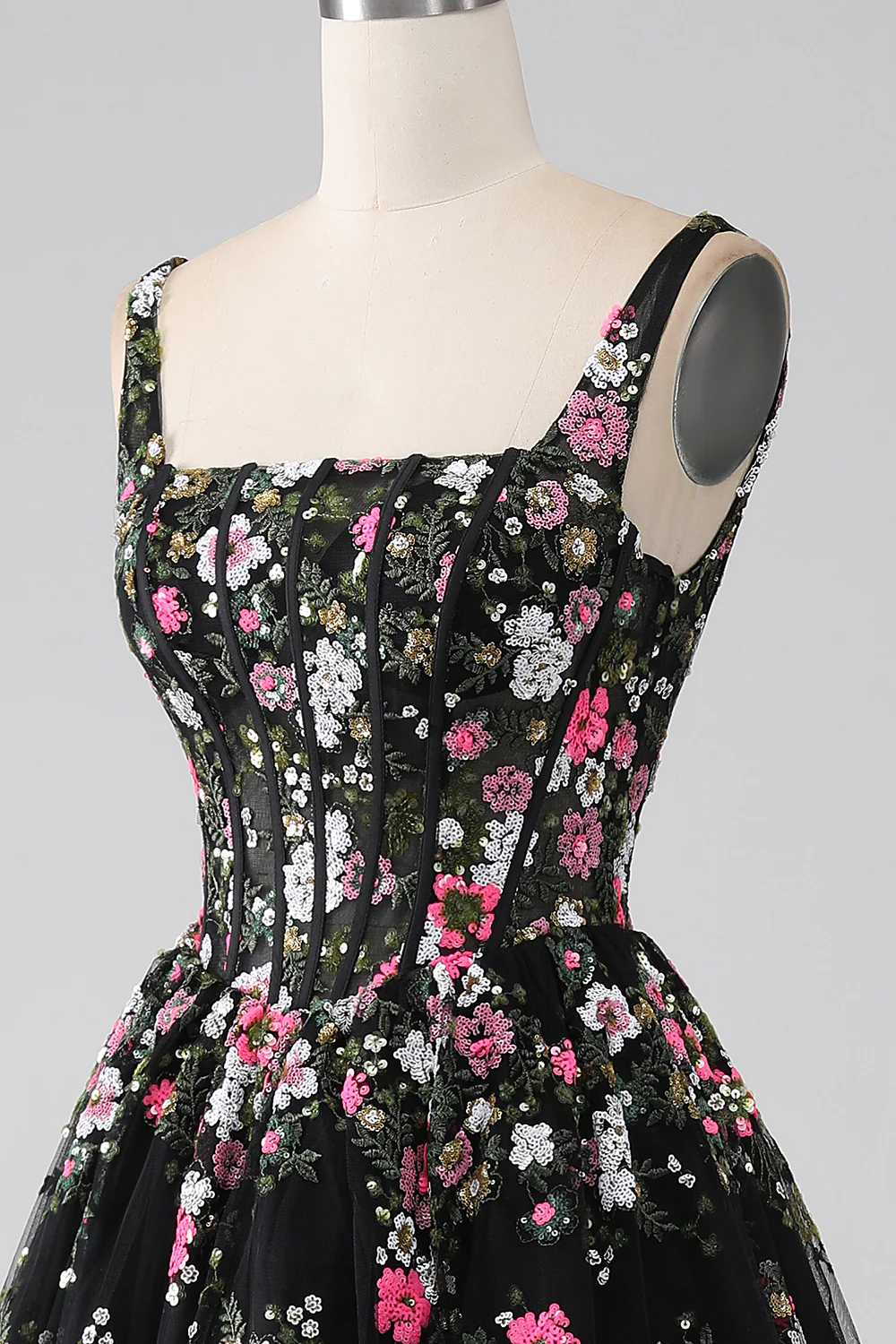 Luxurious A Line Square Neck Champagne Corset Prom Dress with Appliques - Image 14