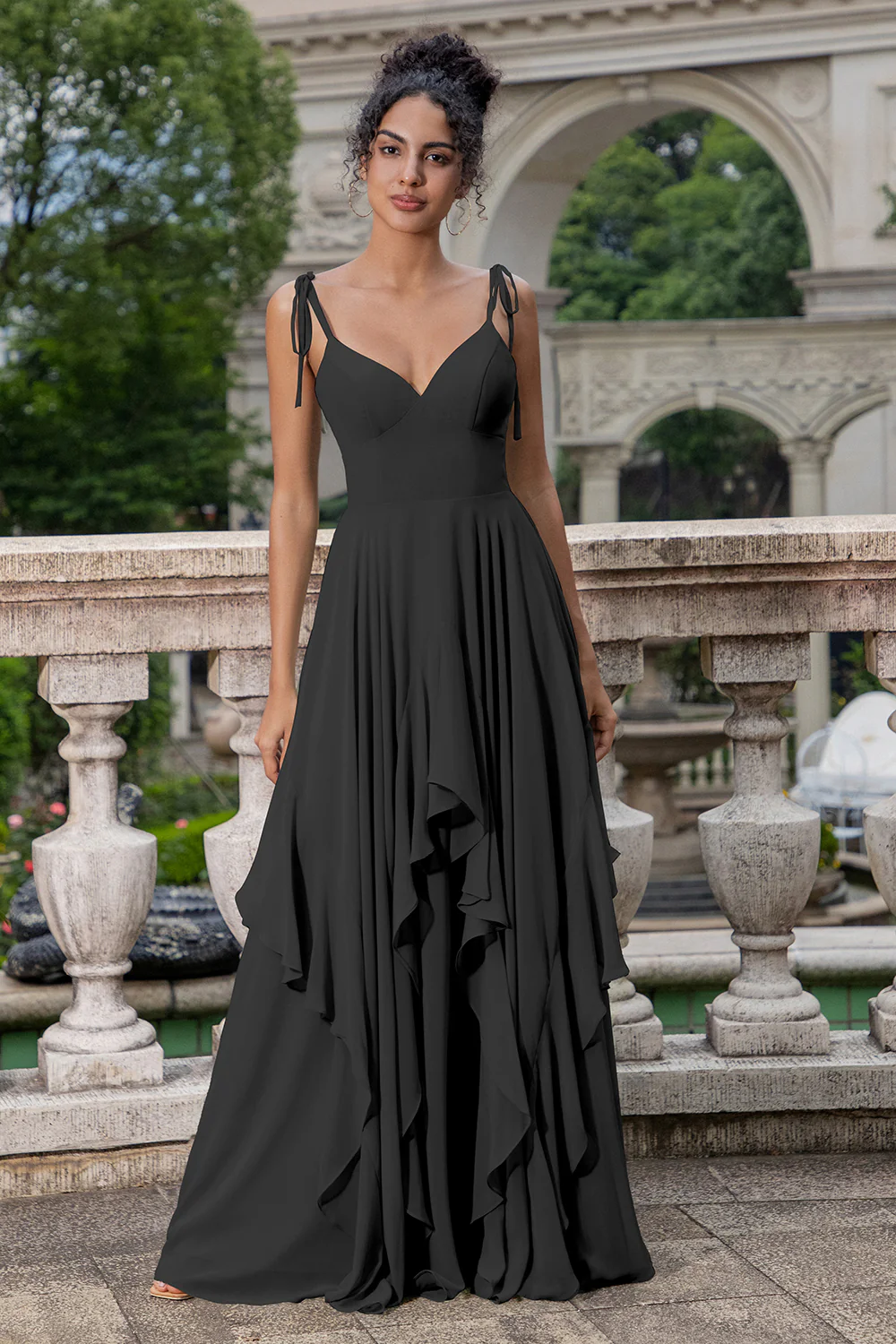 Matcha A Line Spaghetti Straps Long Bridesmaid Dress with Ruffles - Image 10