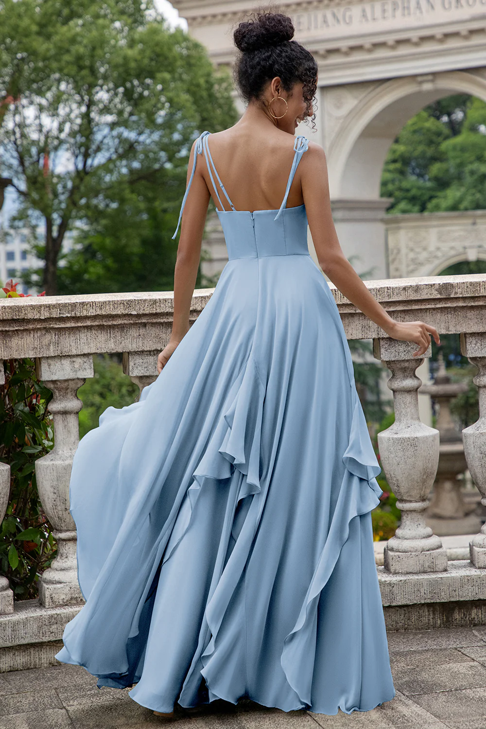Matcha A Line Spaghetti Straps Long Bridesmaid Dress with Ruffles - Image 16