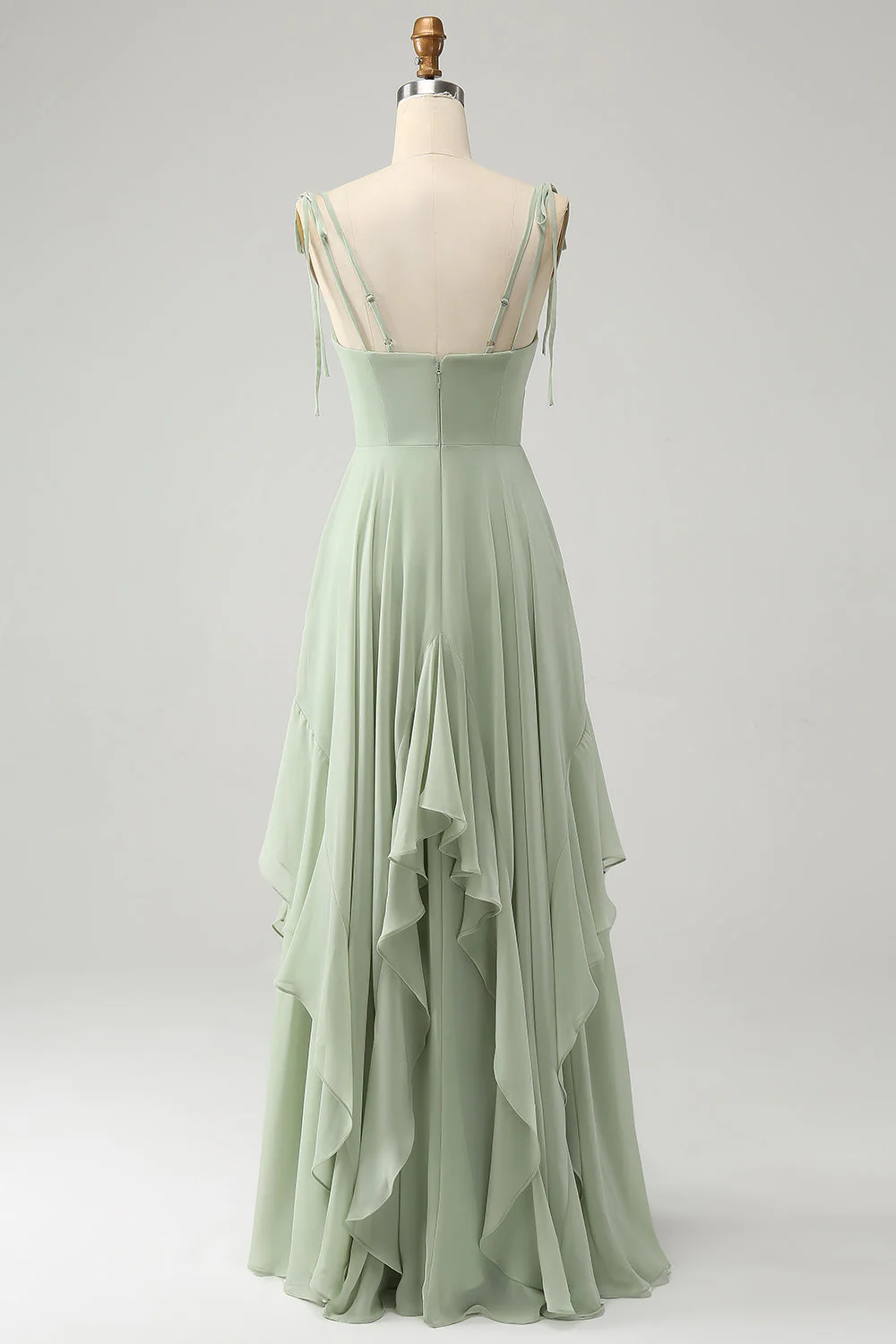 Matcha A Line Spaghetti Straps Long Bridesmaid Dress with Ruffles - Image 4