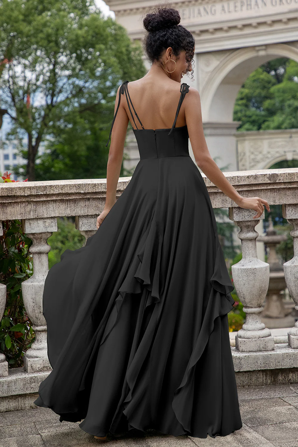 Matcha A Line Spaghetti Straps Long Bridesmaid Dress with Ruffles - Image 9