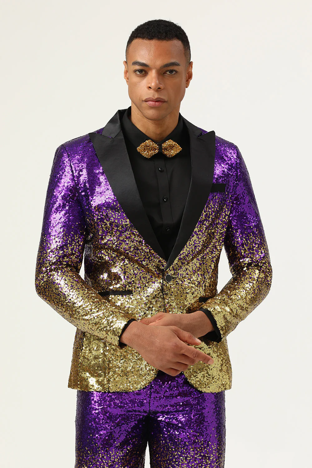 Men's 2 Piece Ombre Sequins Purple Slim Fit Notched Lapel Prom Suits - Image 4