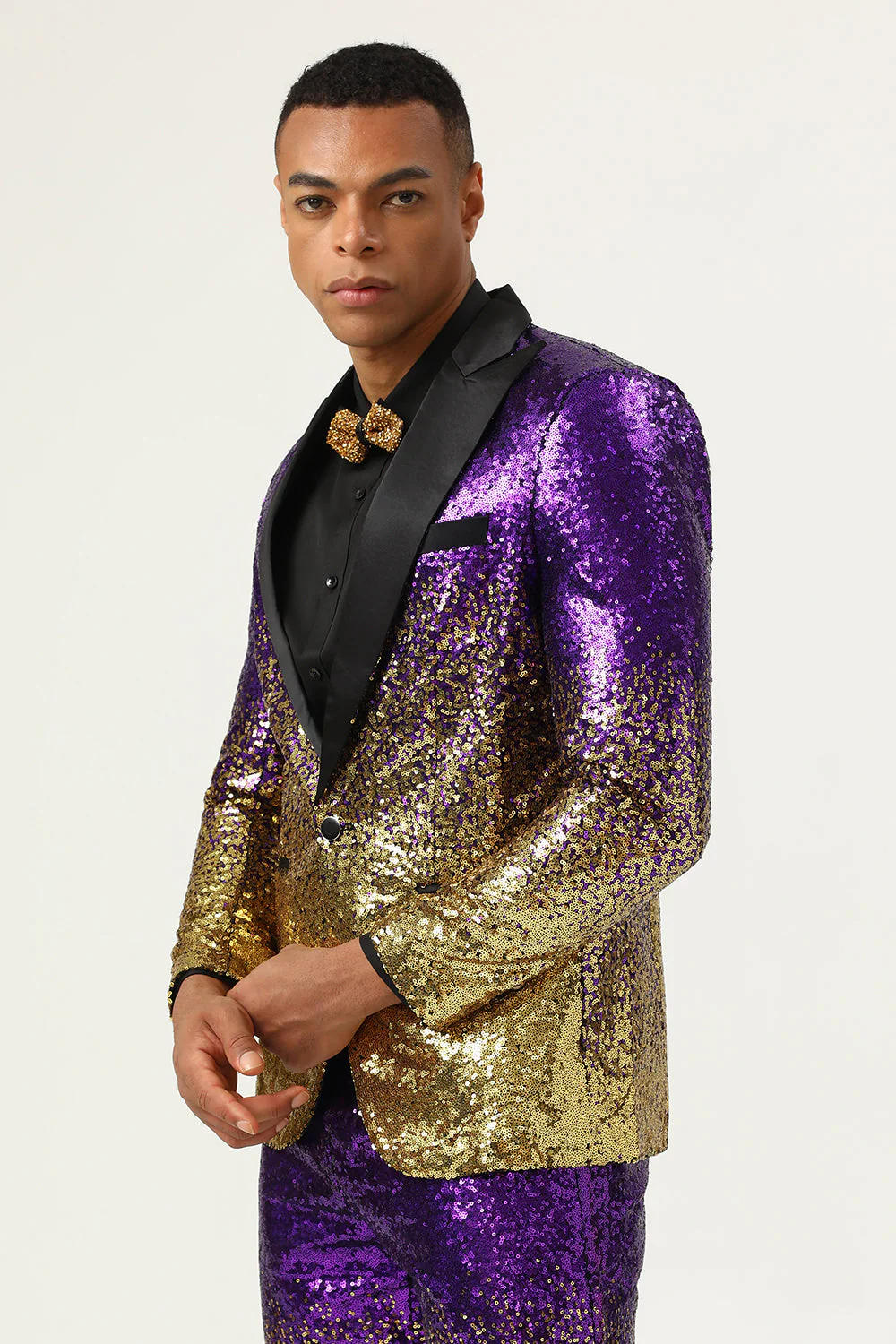 Men's 2 Piece Ombre Sequins Purple Slim Fit Notched Lapel Prom Suits - Image 5