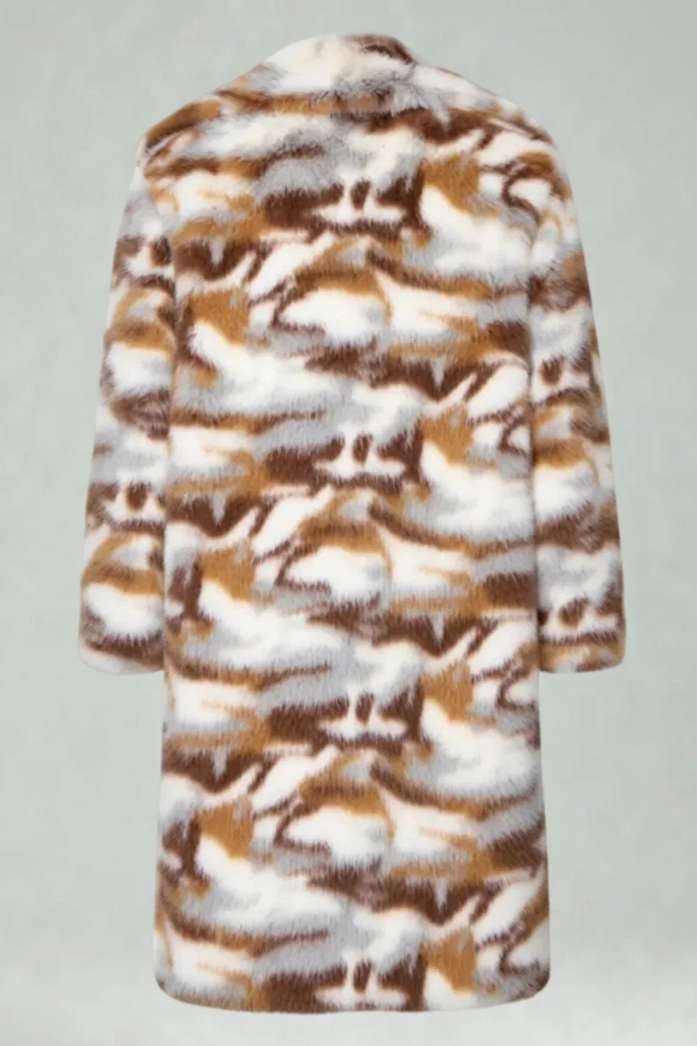 Men's Apricot Camo Faux Fur Shawl Collar Long Coat - Image 5