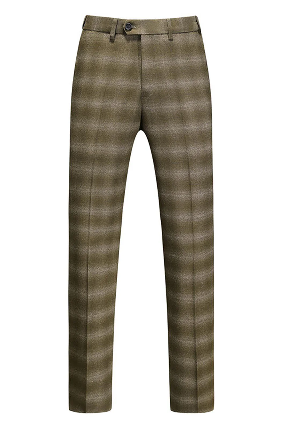 Men's Army Green Striped Peaked Lapel 3 Pieces Formal Suits - Image 4