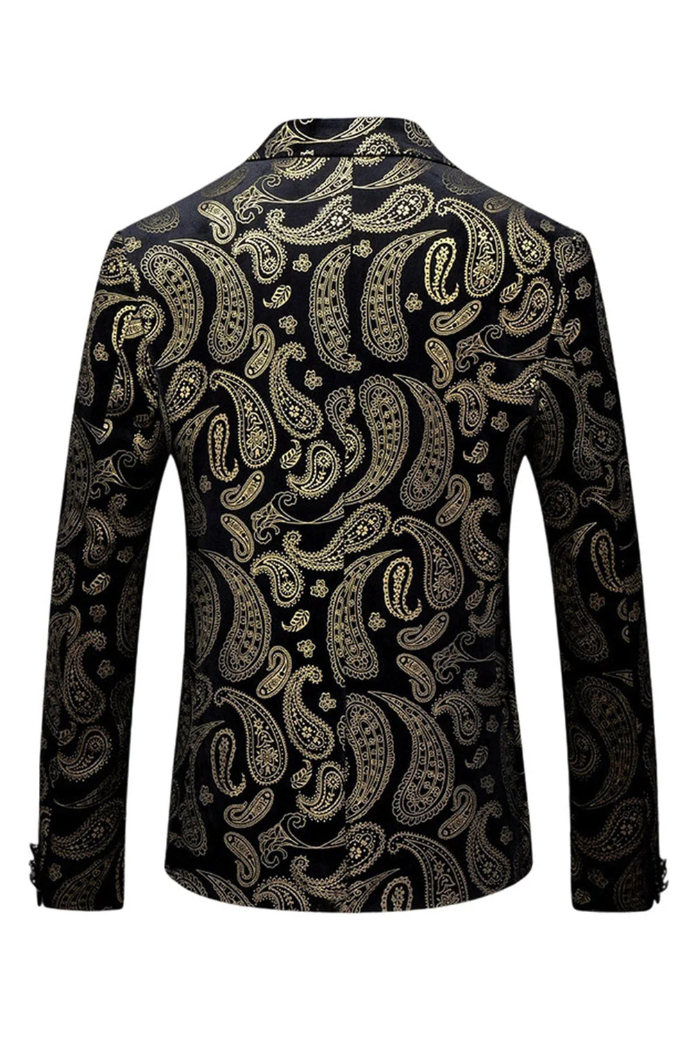 Men's Black Golden Notched Lapel Printed Blazer - Image 2
