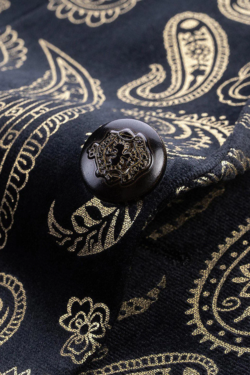 Men's Black Golden Notched Lapel Printed Blazer - Image 4