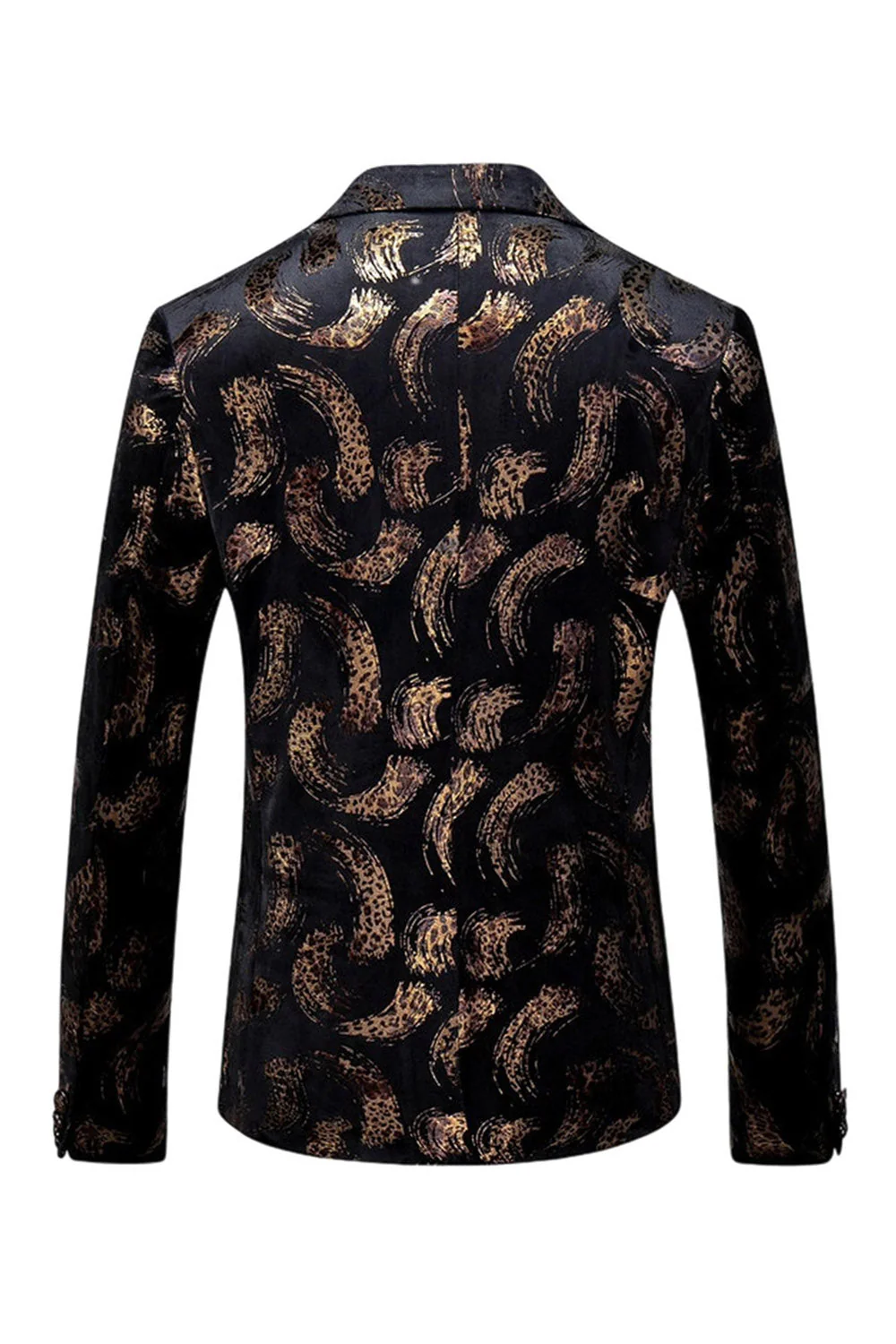 Men's Black Golden Printed Notched Lapel Prom Blazer - Image 2
