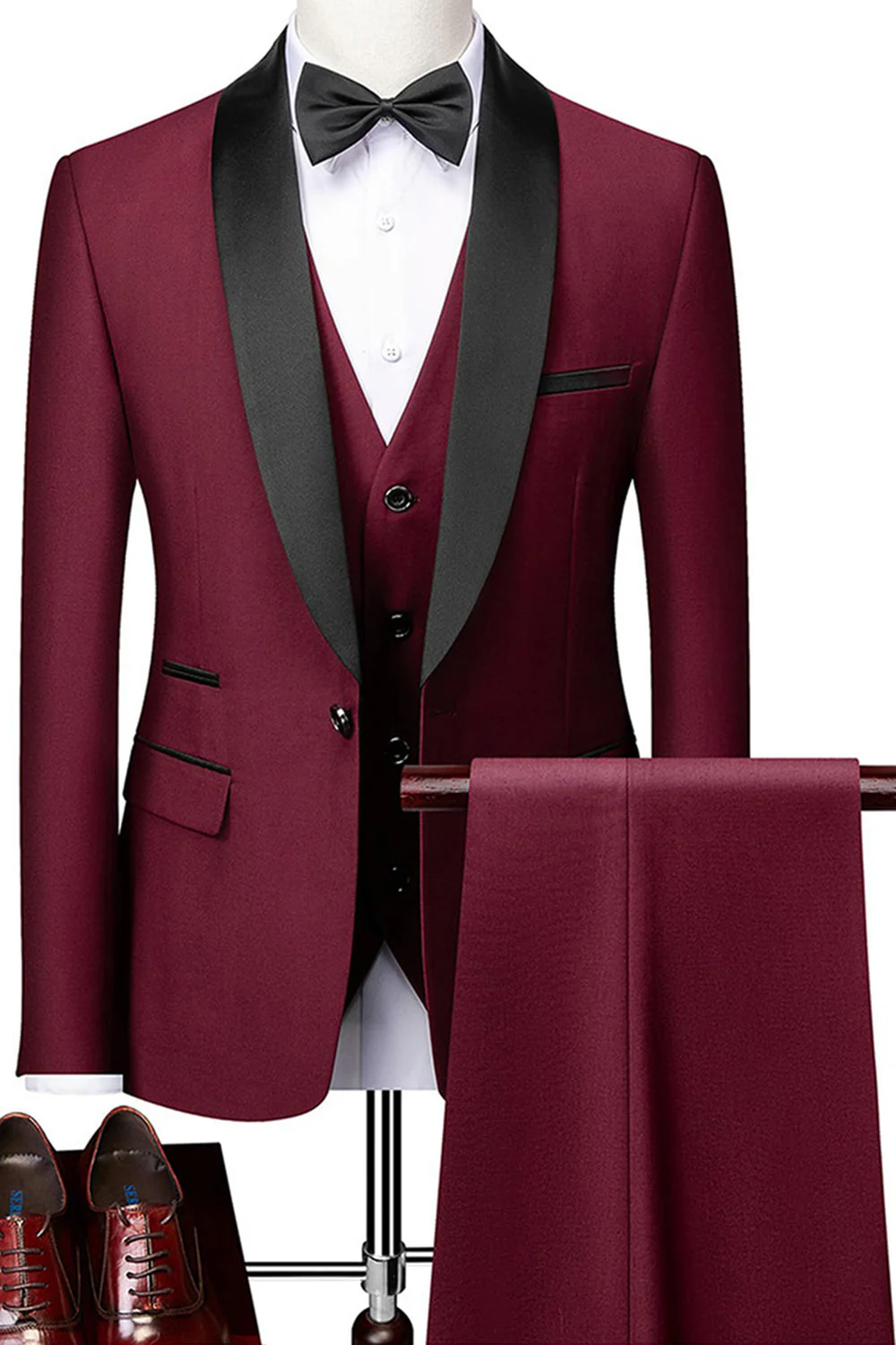 Men's Black Shawl Lapel One Button Formal Suits - Image 6
