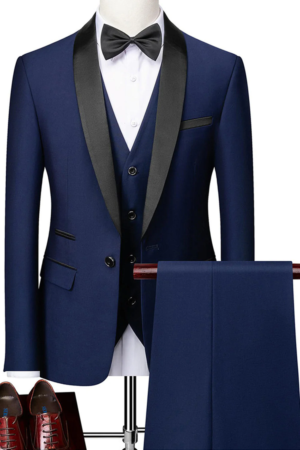 Men's Black Shawl Lapel One Button Formal Suits - Image 7