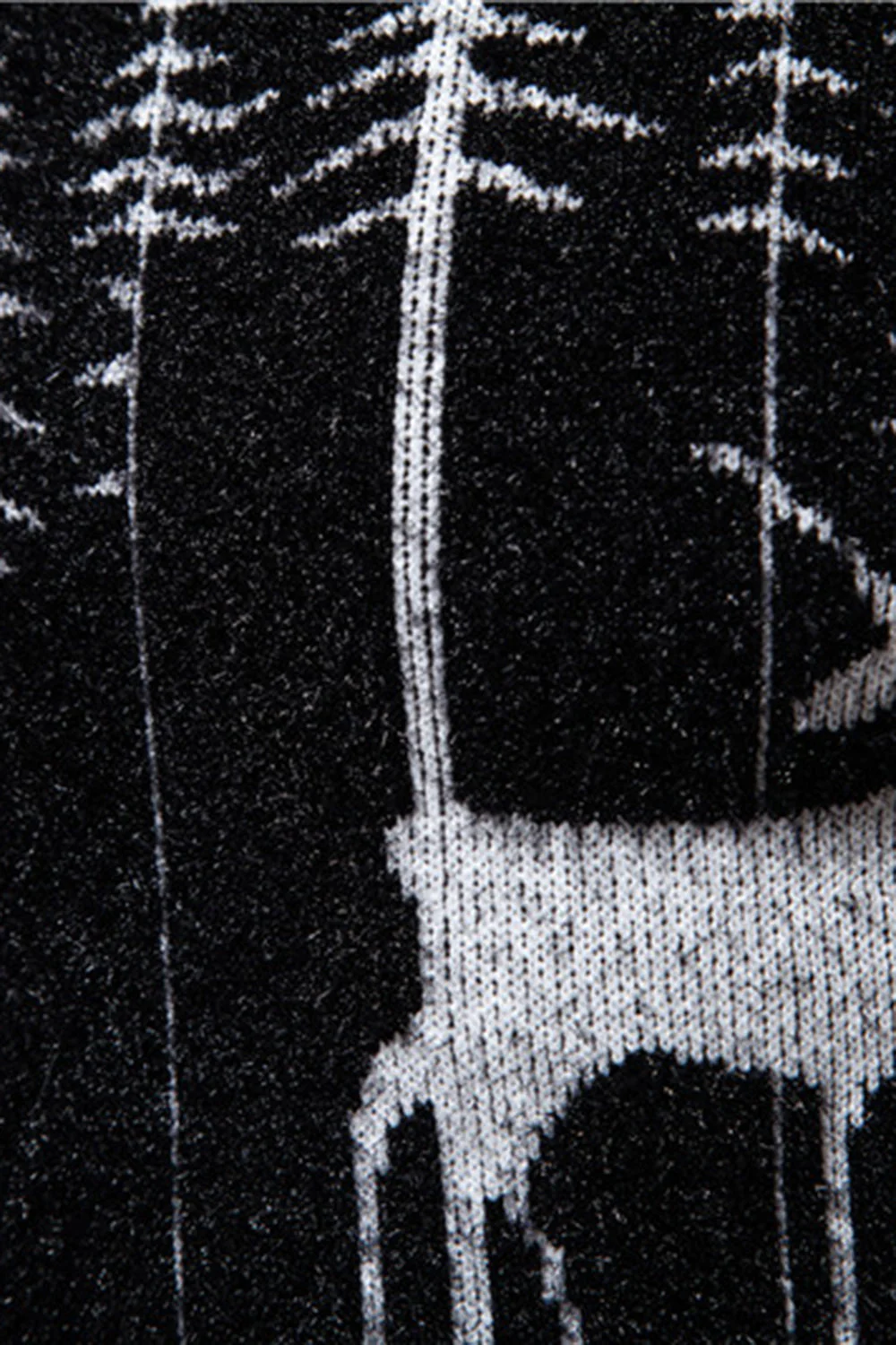 Men's Black Slim-fit Crew Neck Christmas Deer Print Sweater - Image 5