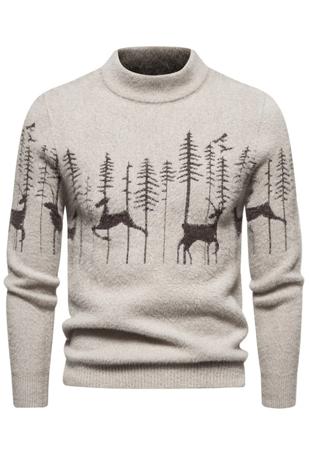 Men's Black Slim-fit Crew Neck Christmas Deer Print Sweater - Image 7