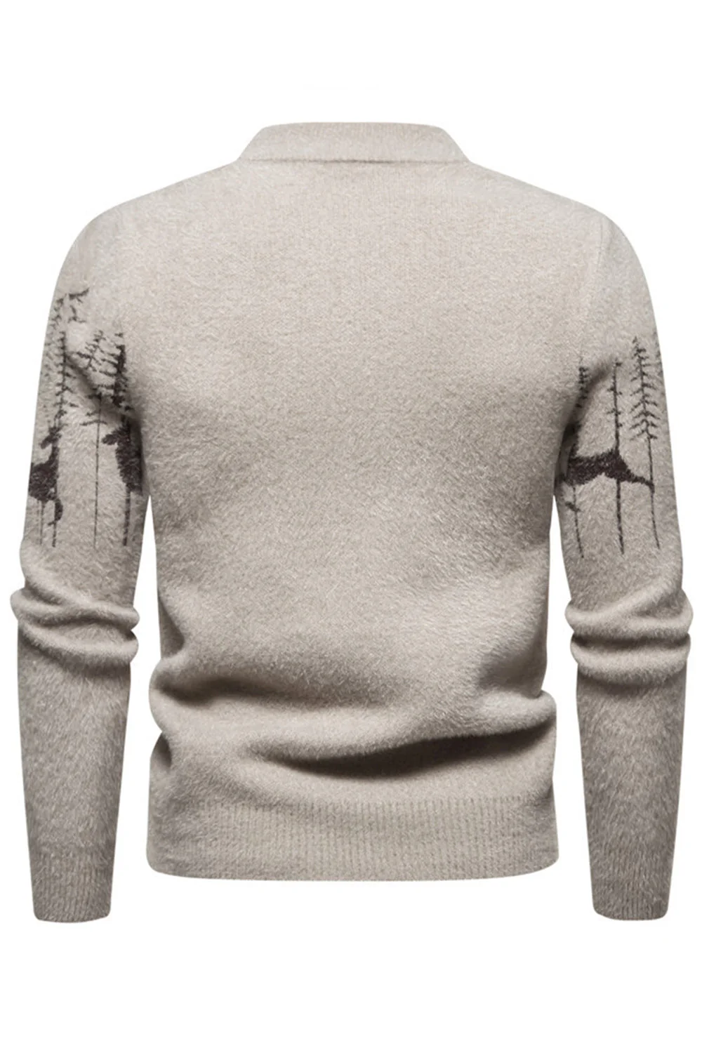 Men's Black Slim-fit Crew Neck Christmas Deer Print Sweater - Image 8