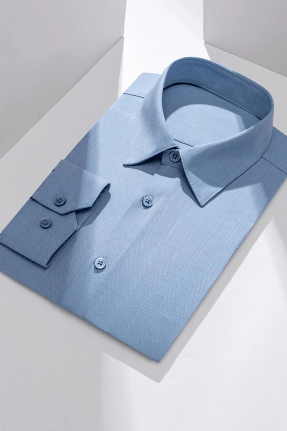 Men's Blue Grey Point Collar Long Sleeves Suits Shirt - Image 3
