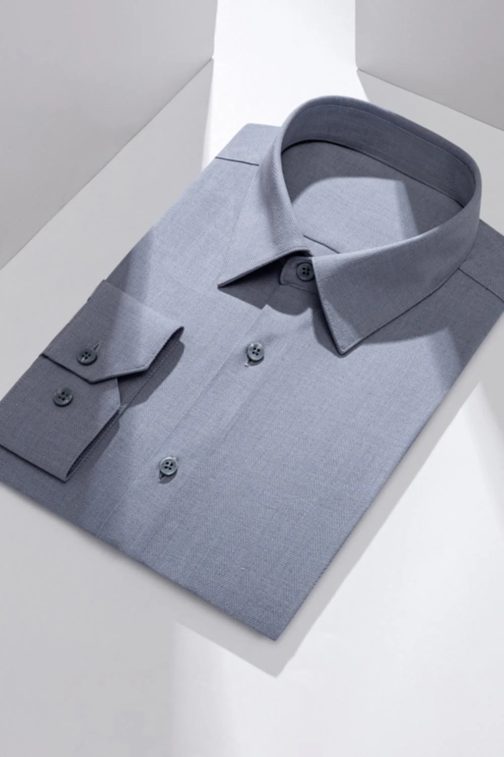Men's Blue Grey Point Collar Long Sleeves Suits Shirt - Image 9