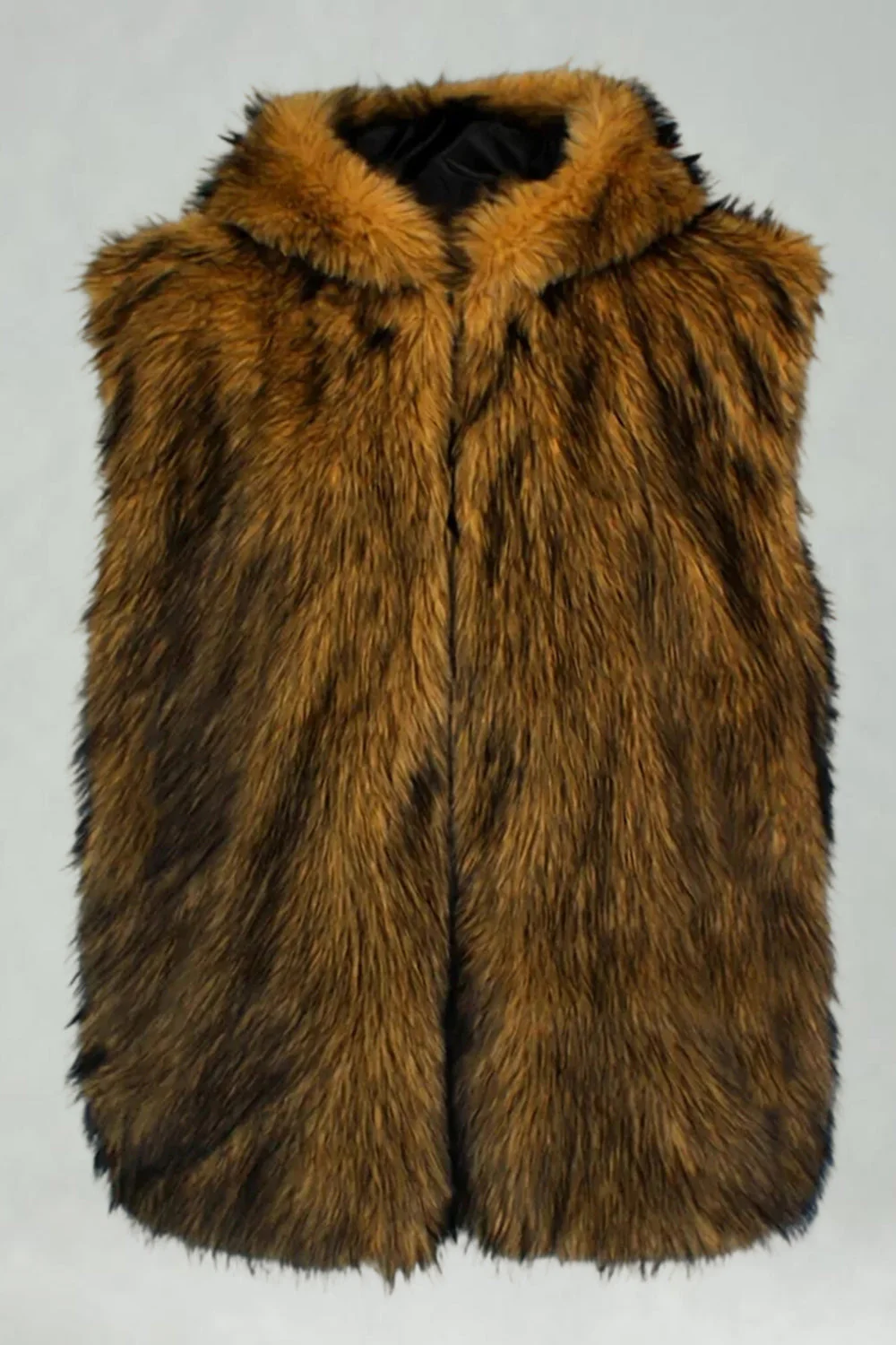 Men's Camel Faux Fur Hooded Vest - Image 23