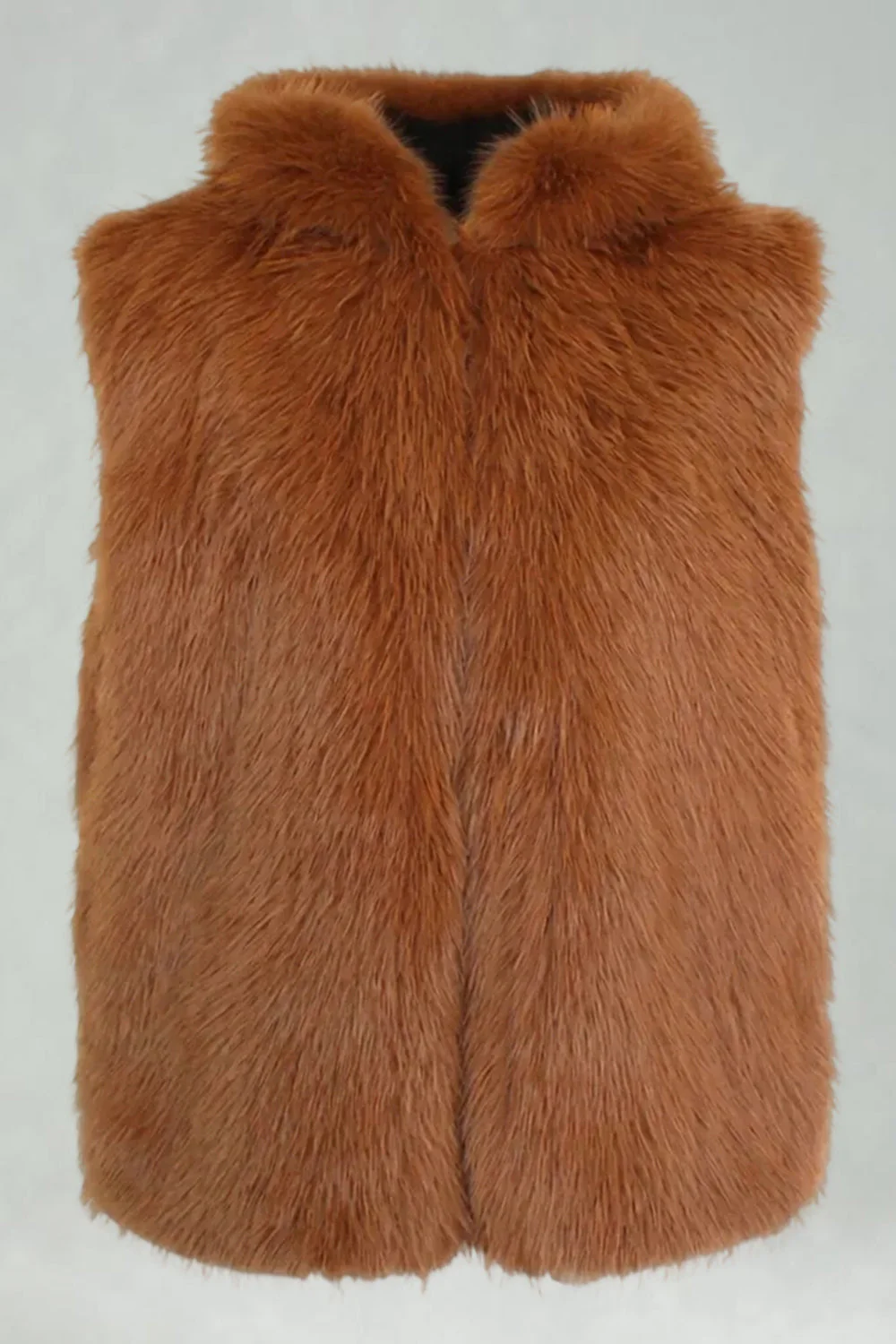 Men's Camel Faux Fur Hooded Vest - Image 3
