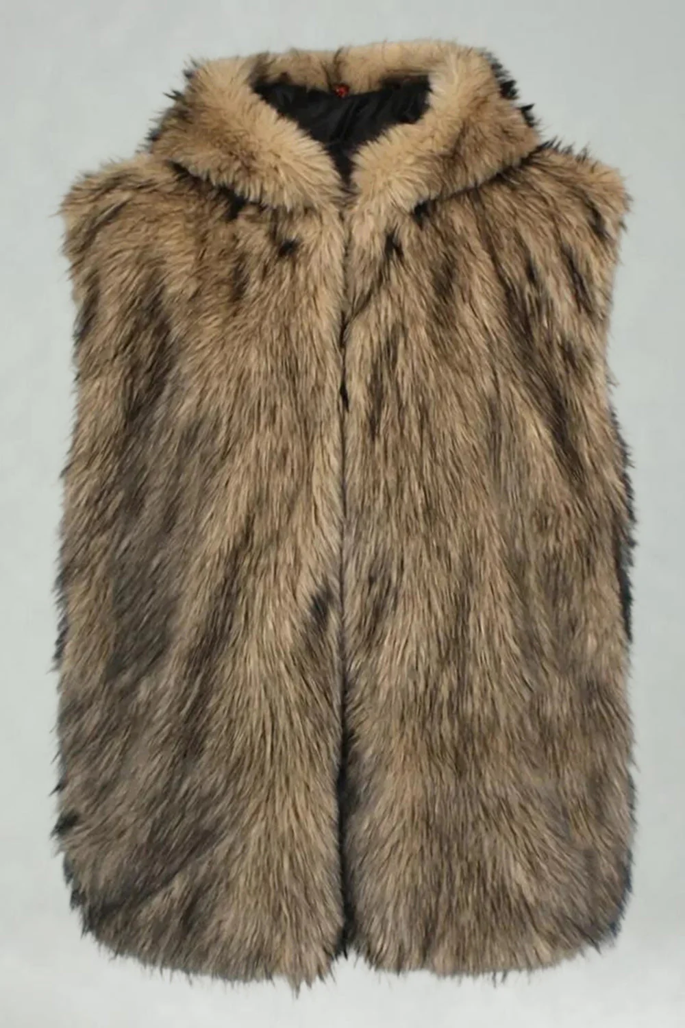 Men's Camel Faux Fur Hooded Vest - Image 8