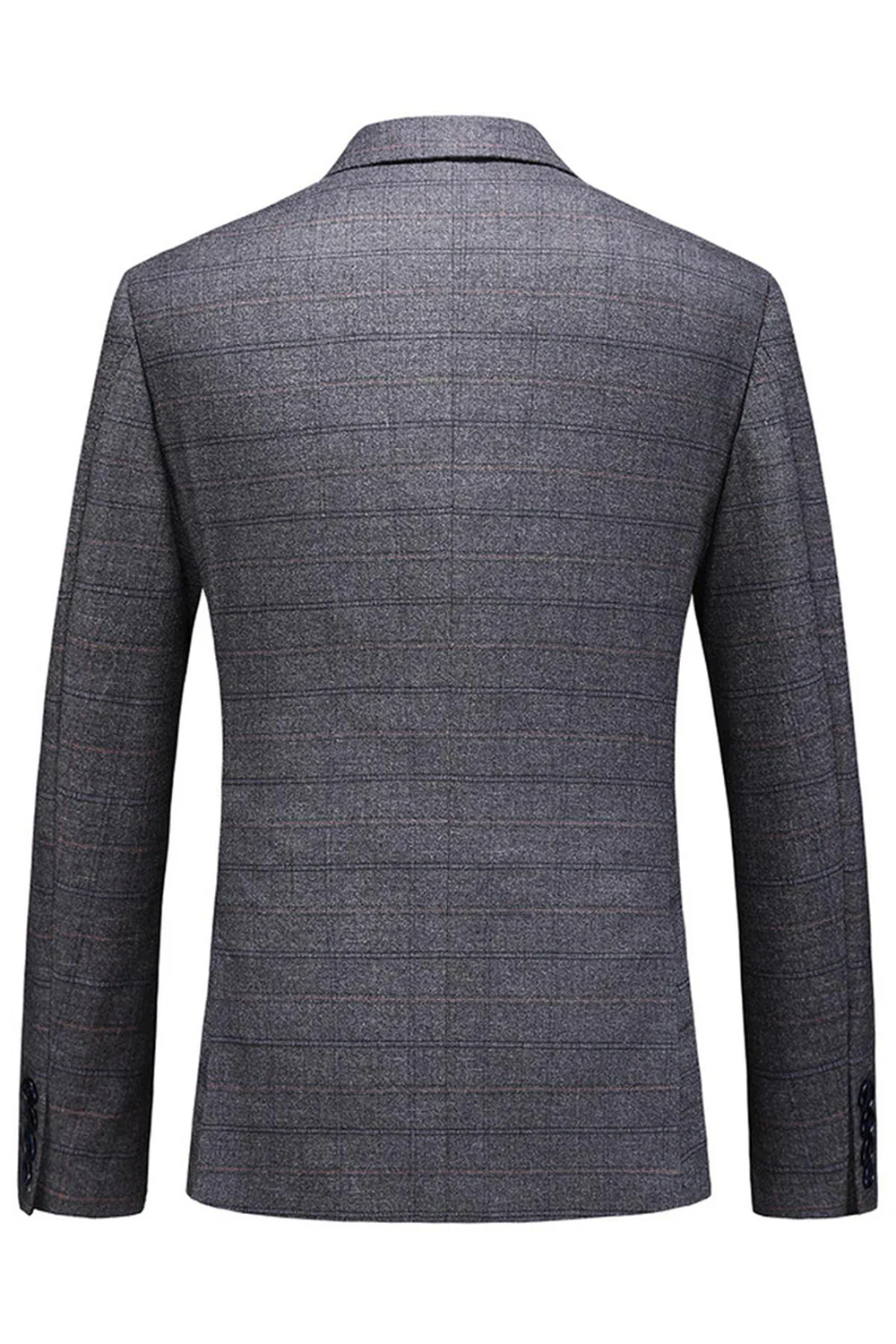 Men's Dark Blue Plaid Notched Lapel 3 Pieces Prom Suits - Image 12