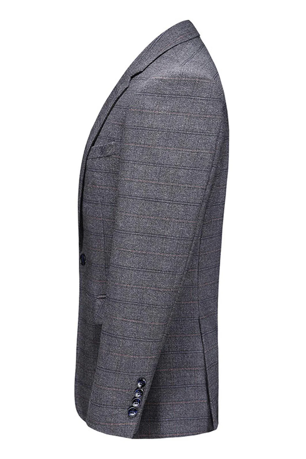 Men's Dark Blue Plaid Notched Lapel 3 Pieces Prom Suits - Image 13